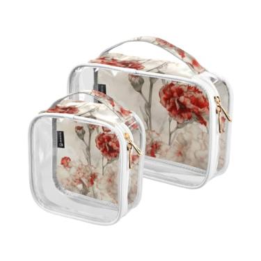 Imagem de GAIGEO Ônibus retrô com estampa de primavera, pacote com 2, bolsa transparente para viagem, bolsas transparentes de maquiagem para viagens, Arranjo floral em aquarela, one size
