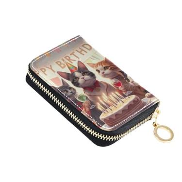 Imagem de Carteira feminina colorida de couro com porta-cartões com bloqueio de RFID, balão, festa de aniversário, para gatos festivos, carteira masculina com bolso para moedas