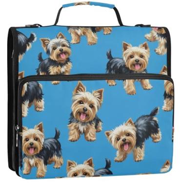 Imagem de Organizador de fichário estampado com zíper de 3 anéis, 3 anéis, cachorrinhos fofos, portfólio azul, comporta 500 folhas, bolsa para fichário de ensino médio com alça 34,5 x 31,5 x 9 cm