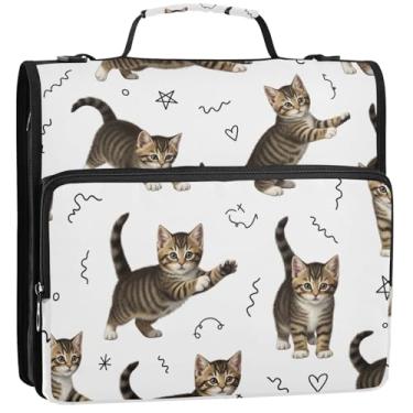 Imagem de Cute Kittens 3 argolas de 3,8 cm, fichário organizador de zíper com alça para bolsa de ensino médio, portfólio e estojo para pasta de anel, 34,5 x 31,5 x 9 cm