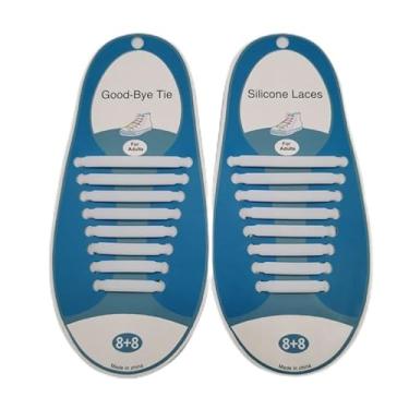 Imagem de 16 cadarços elásticos de silicone sem amarrar, de ajuste rápido, para esportes escolares, viagens, mãos livres, fácil de colocar e tirar ajuste seguro, branco