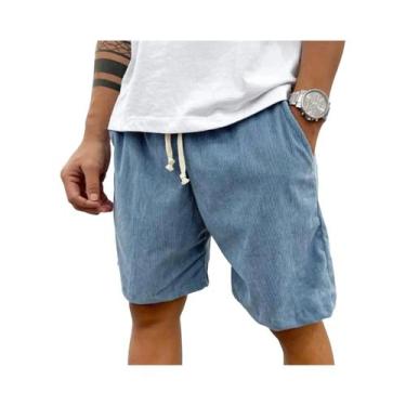 Imagem de Bermudas Casuais Masculinas De Veludo Cotelê Com Cintura Elástica Esti