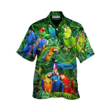 Imagem de Camisa Havaiana Floral 3D Para Homens E Mulheres Com Estampa De Papaga