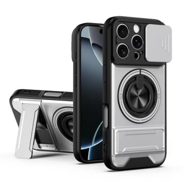 Imagem de SORAKA Capa para iPhone 16 Pro com suporte,proteção de lente com janela e capa dupla de PC e TPU compatível com suporte magnético para carro