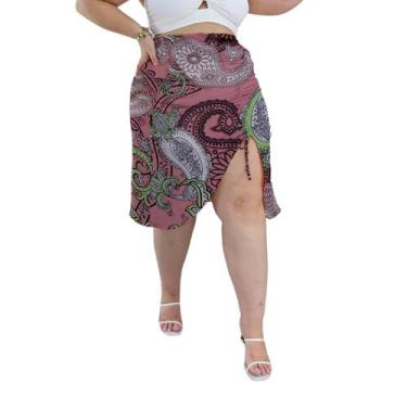 Imagem de Saia Midi Franzida Assimétrica Cintura Alta com Recorte na perna com f