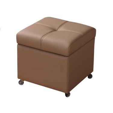 Imagem de Banqueta Para Pés Banqueta Para Pés Assento De Pufe Com Armazenamento Pufe Quadrado Banquinho Portátil Para Sala De Estar Quarto Espaço Pequeno Com Polias(Camel,32cm/12.6in)