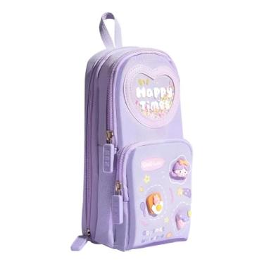 Imagem de Estojo Escolar de Grande Capacidade com 3 Camadas, Compartimentos Múltiplos, 21x11x9.5cm (Lilás)
