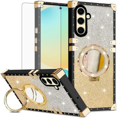 Imagem de Asuwish Capa de celular para Samsung Galaxy S25 FE 5G capa magnética com protetor de tela de vidro temperado e espelho brilhante brilhante à prova de choque anel rígido S 25 EF S25FE 25S 25FE mulheres