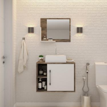 Imagem de Conjunto Balcão C-cuba Q32 E Espelheira Soft 600 Carvalho Dark Carvalho Dark C-branco Chess