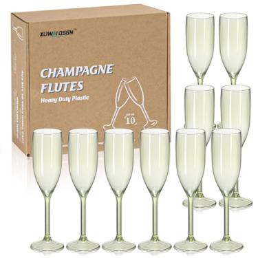 Imagem de XUWAIDSGN 10 peças taças de champanhe taças de vinho de plástico vintage taças de champanhe mimosa taças de bar com haste 153 g para Natal, aniversário, casamento, noiva (10, verde sálvia)
