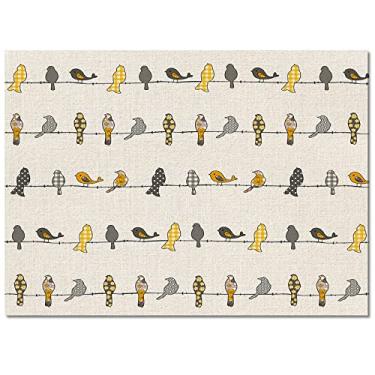 Imagem de Tapetes de área interna retrô Rowley pássaros margaridas retangulares antiderrapantes tapetes xadrez amarelo buffalo, tapetes macios para quarto e sala de estar, decoração de casa 45 x 76 cm