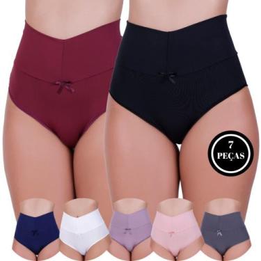 Imagem de Kit 7 Calcinha Cós Alto Modeladora - c10 KIT 7 THAMIRES VINHO PRETA AZ