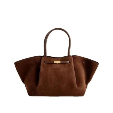 Imagem de EPANO Bolsa de ombro feminina de grande capacidade couro PU designer simples feminina Handba, Marrom escuro, One Size