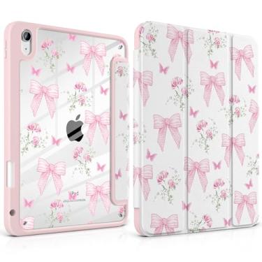 Imagem de TWOLSKOO Capa para iPad de 11ª e 10ª geração com suporte para lápis, suporte de três dobras, hibernar/despertar automático, parte traseira de acrílico transparente com amortecedor de TPU, para iPad de