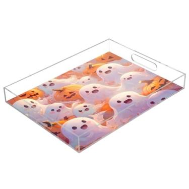 Imagem de xigua Bandeja de servir de acrílico fantasma de Halloween com alças à prova de derramamento, bandejas decorativas de festa de Halloween, bandeja organizadora de bancada para banheiro, cozinha, 30,5 x