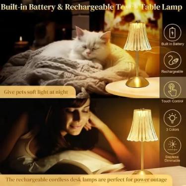 Imagem de Luminária de Mesa, Luminária Abajur Mesa Led Dimerizável Sem Fio Recarregável, Candeeiro de mesa recarregável USB, Toque Candeeiro de Mesa Luz Noturna (01)