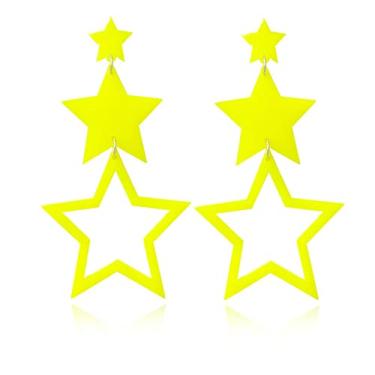 Imagem de Brincos pendentes de gota de estrela de acrílico multicamadas coloridas neon longo pentagrama cinco pontas para mulheres meninas 80 anos 90 Y2k festa Halloween joia, Acrílico, acrílico