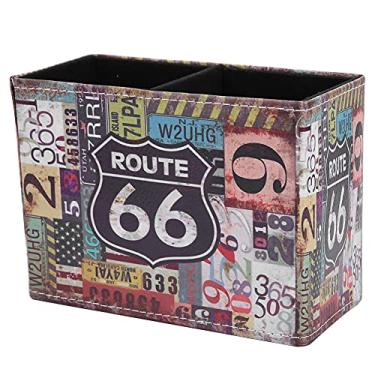 Imagem de Suporte para caneta de couro vintage estilo europeu, duas grades, caixa de armazenamento de mesa, organizador de material de escritório para mesa de estudo, penteadeira de couro (2241-17)