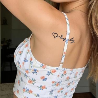 Imagem de 20 peças tatuagem minimalista preta batimento cardíaco coração flor festa dia dos namorados, presentes de carnaval, mãos costas, ombro, clavícula, barriga, temporária, à prova d'água, adesivos de