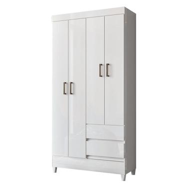 Imagem de Guarda Roupa Solteiro 4 Portas Com Pés Fit Branco Brilho - Santos Andirá