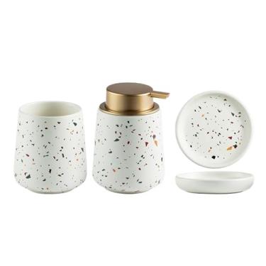 Imagem de Dispensadores de sabonete, 3 peças, dispensador de sabão de cerâmica para banheiro com garrafa bomba, copo de enxaguante bucal, saboneteira para cozinha, banheiro