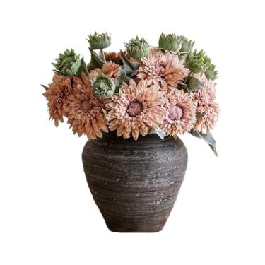 Imagem de Flores falsas girassol buquê de flores artificiais para sala de estar, mesa de estar, arranjo de flores falsas, decoração de arranjo de flores de seda (rosa)