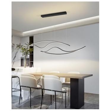 Imagem de Lustre de mesa de jantar com LED, dimerizável e com controle remoto, para sala de estar, sala de jantar e cozinha, modelo BD411, luminária pendente moderna com altura ajustável (125 cm de co