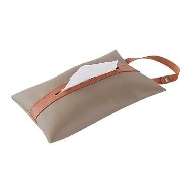 Imagem de Suporte de caixa de lenços de papel para pendurar caixa de lenços de couro PU para assento de carro saco de armazenamento de papel higiênico bolsa de papel suporte de papel caixa de lenços facial capa