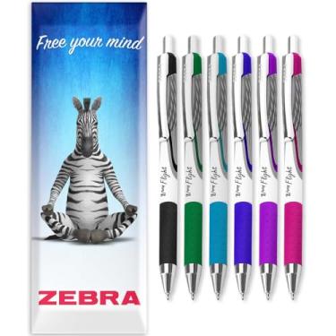 Imagem de Canetas esferográficas Zebra Classic Z-Grip Flight - 1,2 mm - tinta preta, verde, azul, azul claro, roxa e rosa - pacote com 6 - em caixa de presente de papelão