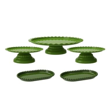 Imagem de Kit Decoração Festa com Boleira Acrílica Luxo Slim 26cm + Mini Boleiras e Bandejas Pérola para Mesa Decorada e Festa Aniversário(VDO - VERDE OLIVA)