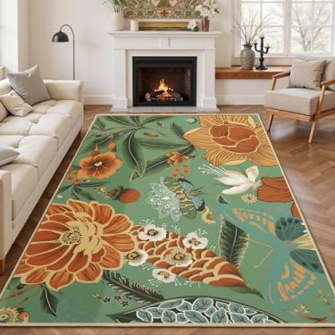 Imagem de Tyrot Tapete para sala de estar com borboleta botânica floral verde sálvia 1,5 x 2,1 m