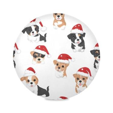 Imagem de STAYTOP Jogo americano redondo de buldogue de Natal, 6 peças, tapetes de mesa para feriados, antiderrapante, fácil de limpar, para decoração de mesa de festa e churrasco
