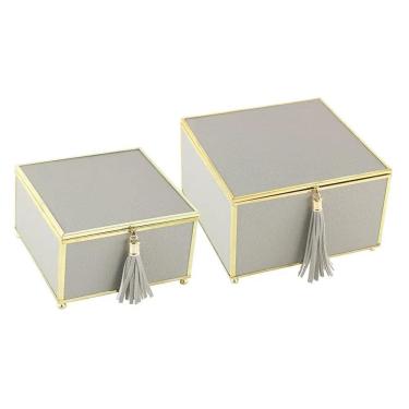 Imagem de Conjunto De Caixas Decorativas Cinza/Dourado  2 Peças - Btc