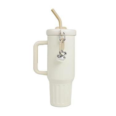 Imagem de Garrafa Térmica Premium 1200ml Inox com Tampa e Canudo Inox Chaveiro Portátil(BEGE)