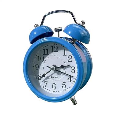 Imagem de VHDY85KA Despertador alto retrô alto, sino duplo alimentado por bateria, enfeite de mesa de cabeceira para decoração de sala de aula em casa presente para decoração (azul)