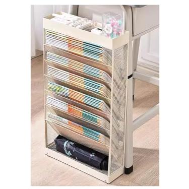 Imagem de Organizador de carrinho de rodinhas branco - Estante de metal e suporte de exibição de canto para espaços estreitos - Armazenamento de carrinho elegante para livros e revistas (32 x 10 x 60 cm)