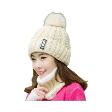 Imagem de Conjunto De Gorro E Cachecol De Inverno Feminino Em Tricô Grosso E Que