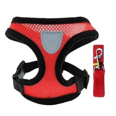 Imagem de Coleira Peitoral Cachorro E Gato, Conjunto De Guia + Coleira Tipo Colete Para Pet Pequenos E Médios(vermelho,M)