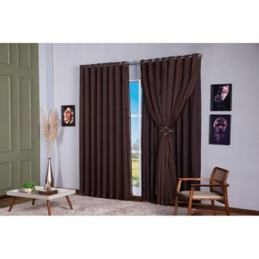 Imagem de Cortina Voal Liso Forro Tecido Microfibra Marron 4,00X2,80