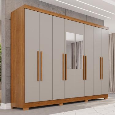 Imagem de Guarda-roupa Casal com Pés e Espelho 8 Portas 4 Gavetas França Espresso Móveis Cinamomo/Off White