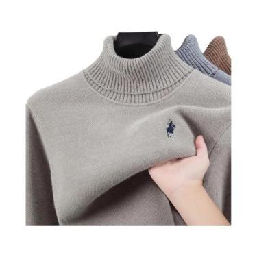 Imagem de Suéter Masculino De Veludo Gola Alta Grosso Quente De Inverno Tricotad