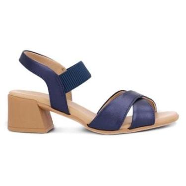 Imagem de Sandália Usaflex Feminina Couro Salto Bloco Elástico Casual AL2002-Feminino