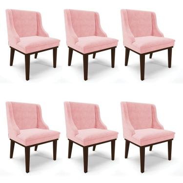 Imagem de Kit 06 Cadeiras De Jantar Suede Rosa Bebê Base Madeira