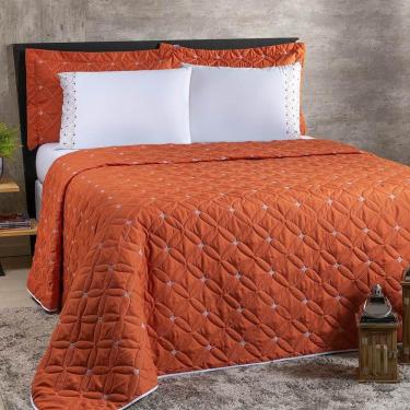 Imagem de Cobre Leito Casal Padrão Ideale 200 Fios Bordado 6 Peças - Terracota