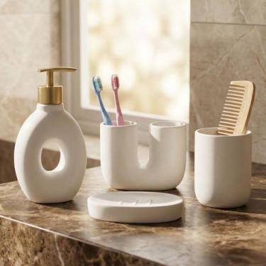Imagem de Jogo De Banheiro Acessórios Lavabo Elegante Branco Kit 4pçs - Genérico