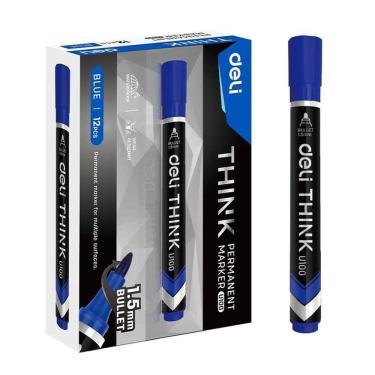 Imagem de Marcador Permanente Deli Ponta Bullet 1,5mm Azul - Embalagem com 12 Unidades