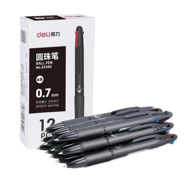 Imagem de Caneta Deli 4 Cores com Grip Ponta Bullet 0,7mm - Embalagem com 12 Unidades