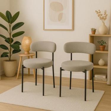 Imagem de Kit 2 Cadeiras de Jantar Linho Cinza Camelia com Encosto Curvo Base Pr