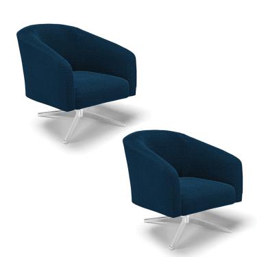 Imagem de Poltrona Decorativa Giratória Cromada Kit 2 Stella Bouclê Azul D03 - D'Rossi
