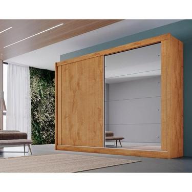 Imagem de Guarda Roupa Casal 2 Portas De Correr E 4 Gavetas C/ Espelho Creta Peroba/Off White/Peroba - Europa